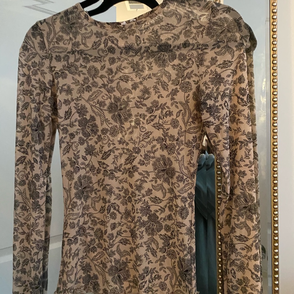 Mesh floral long sleeve top